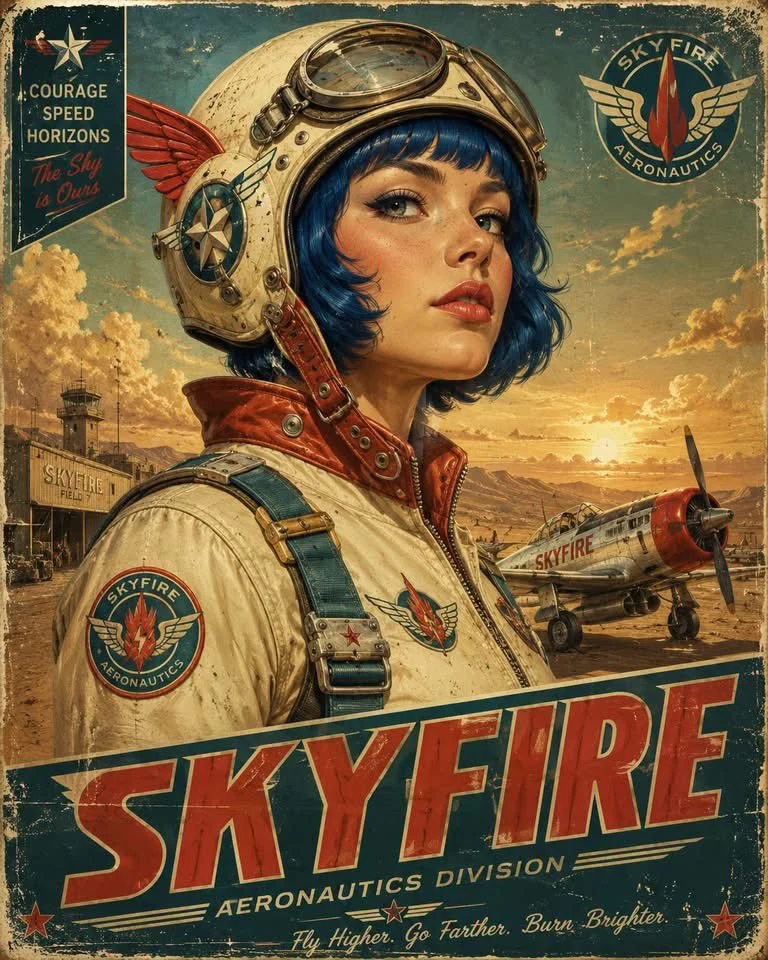Vintage Skyfire Aeronautics Pilot Poster