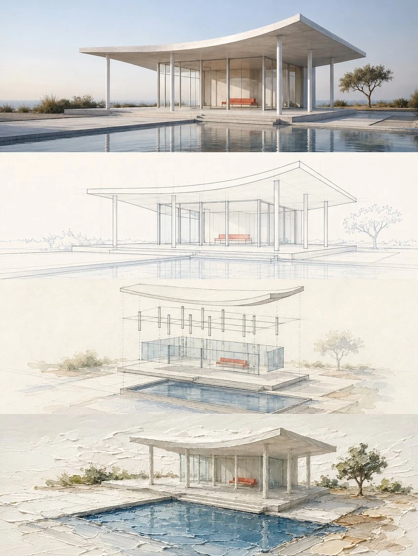 Modern Glass Pavilion with Reflecting Pool