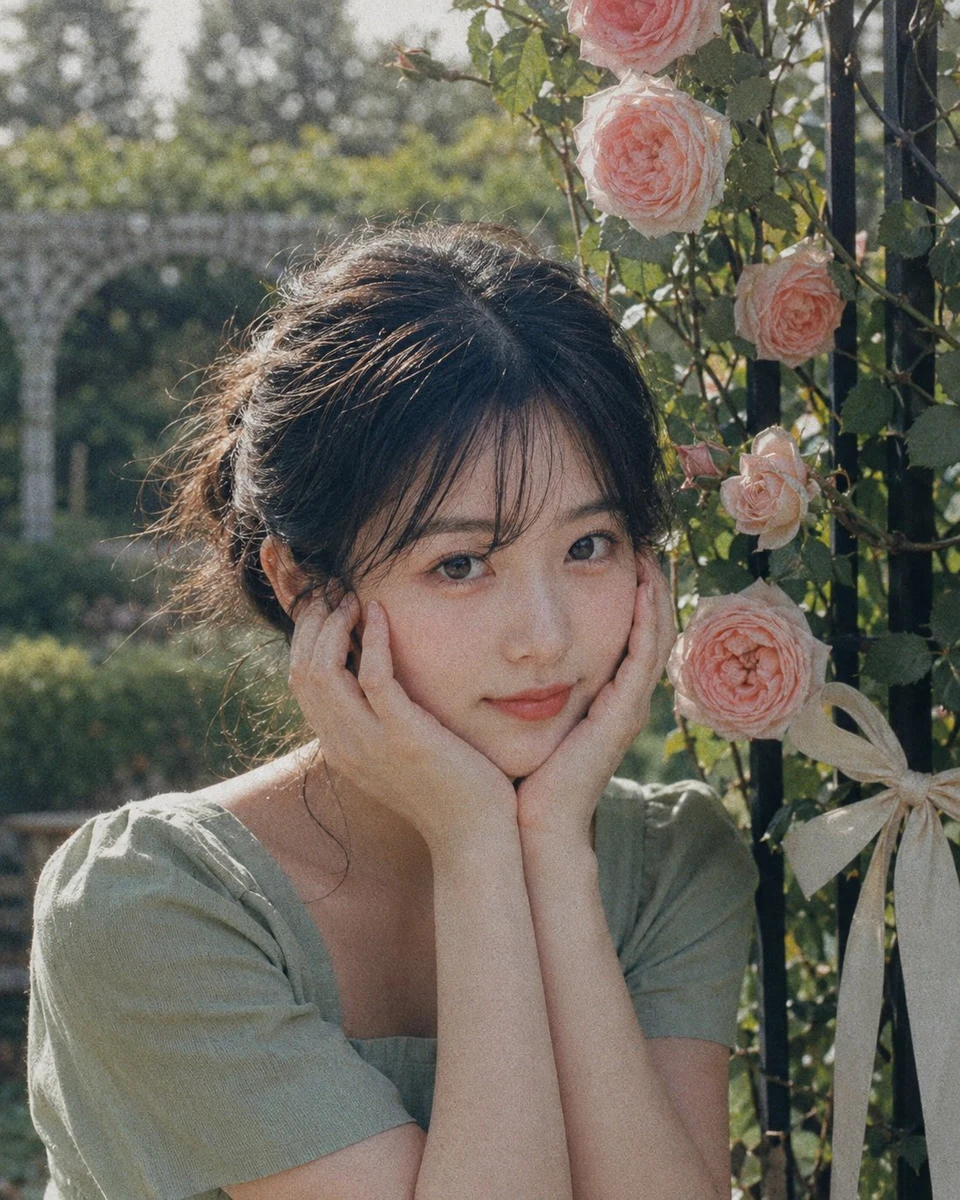 Young korean woman portrait in vintage autochrome