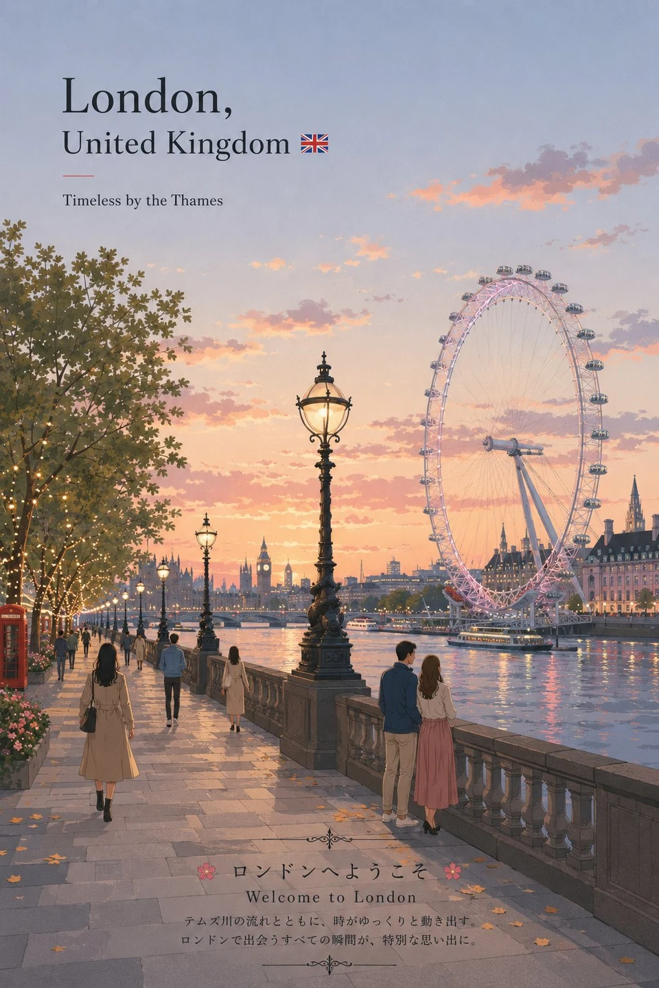 London sunset travel poster by the Thames