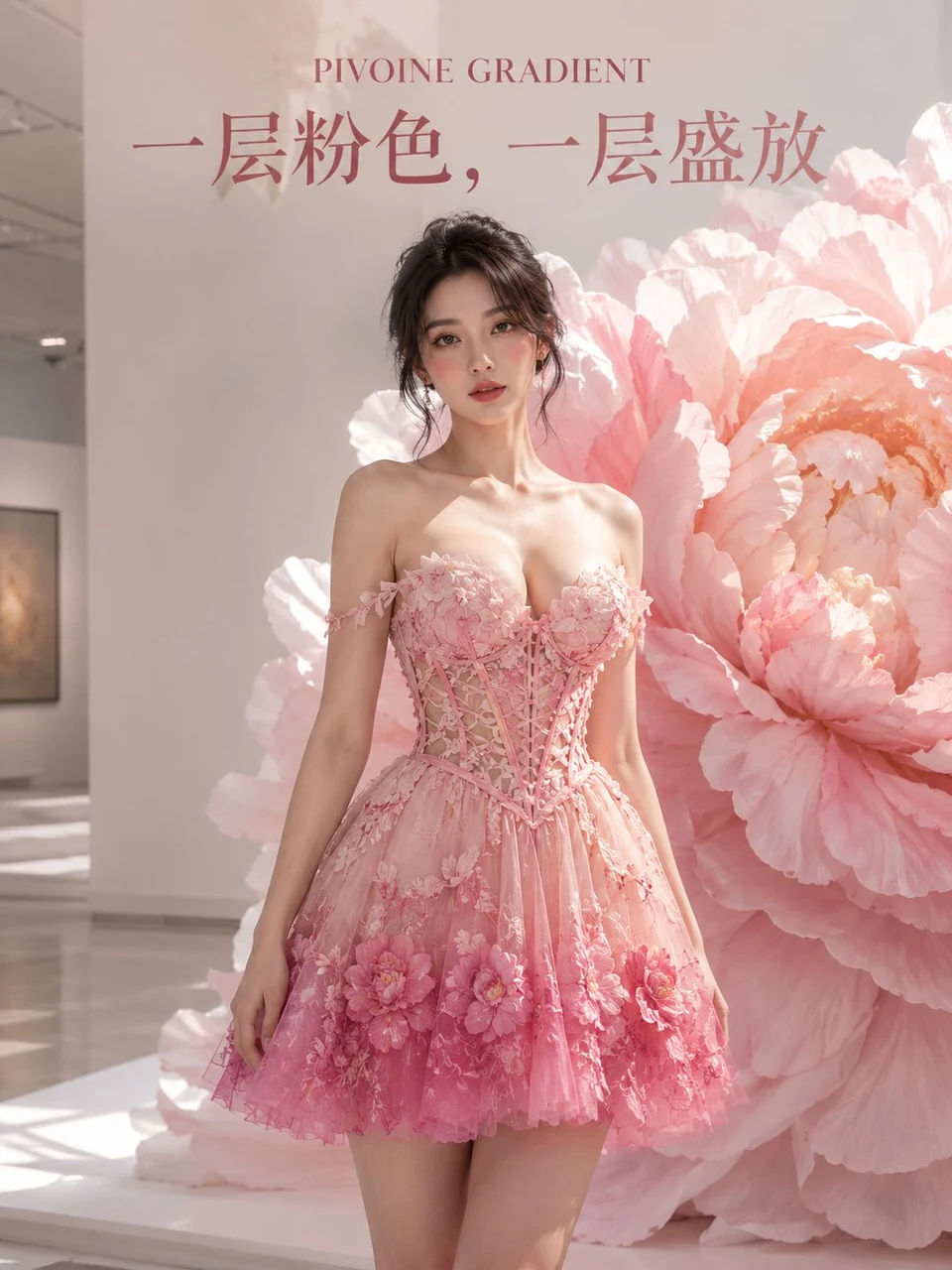 pink haute couture peony mini dress fashion