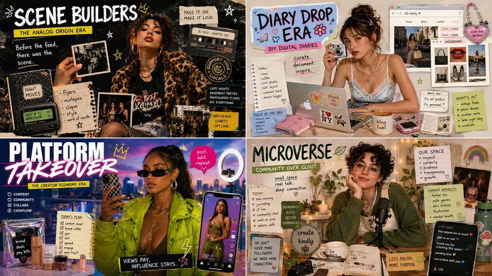 Multi-era social media influencer evolution timeline