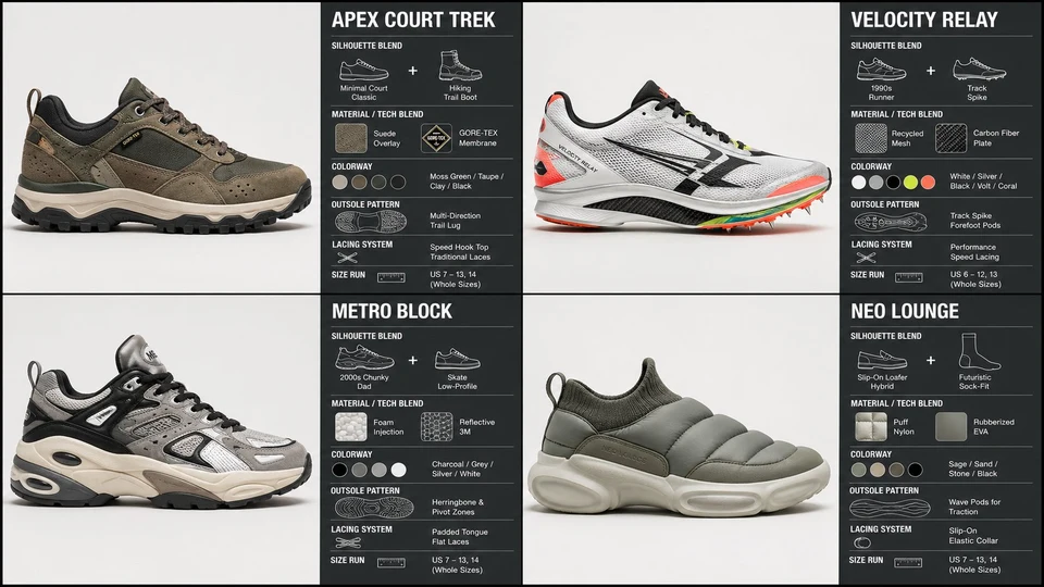 Concept sneaker asset sheet with technical specs