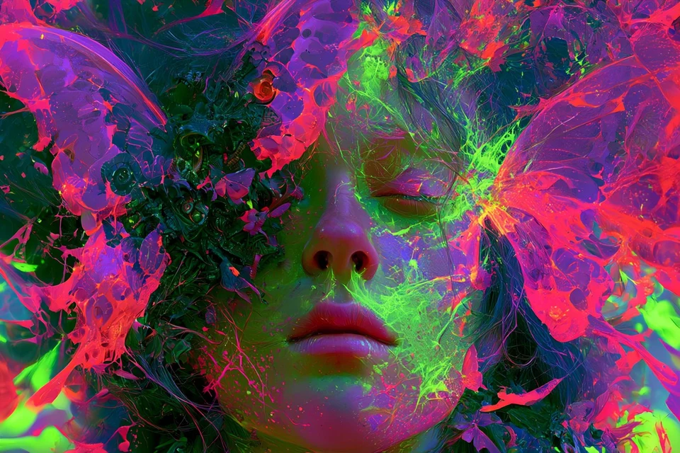 Neurosurrealist portrait with glowing neural