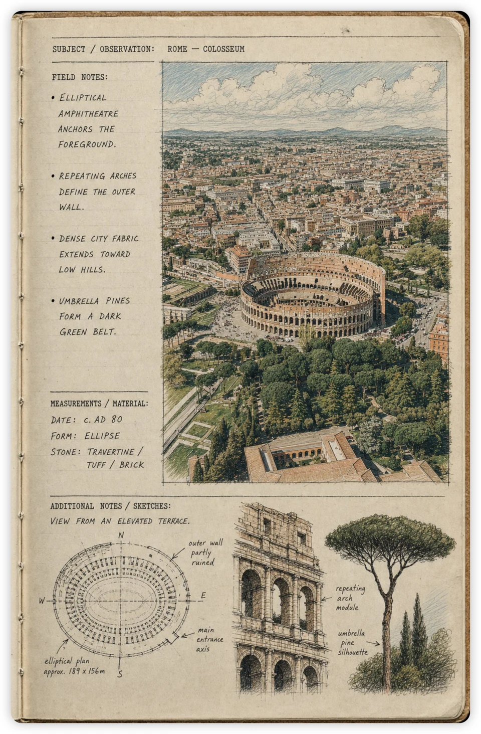 Colosseum Rome Architectural Field Notebook