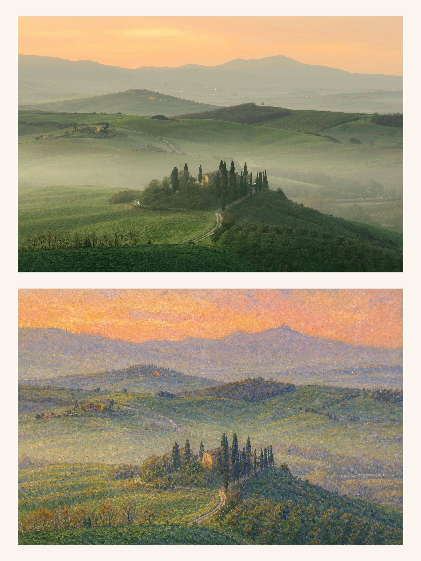 Tuscan Hills Before and After Monet Style