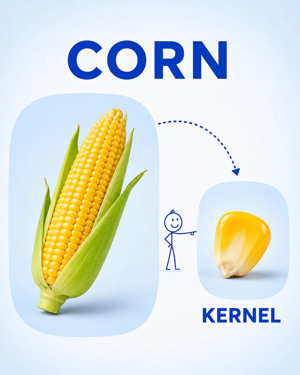 Corn and kernel preschool vocabulary learning card
