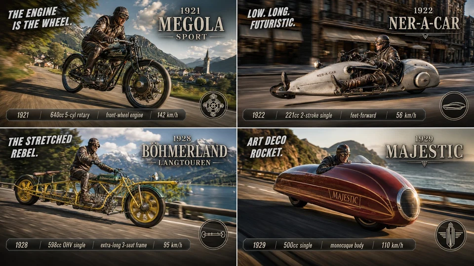 1920s Streamlined Motorcycle Infographic