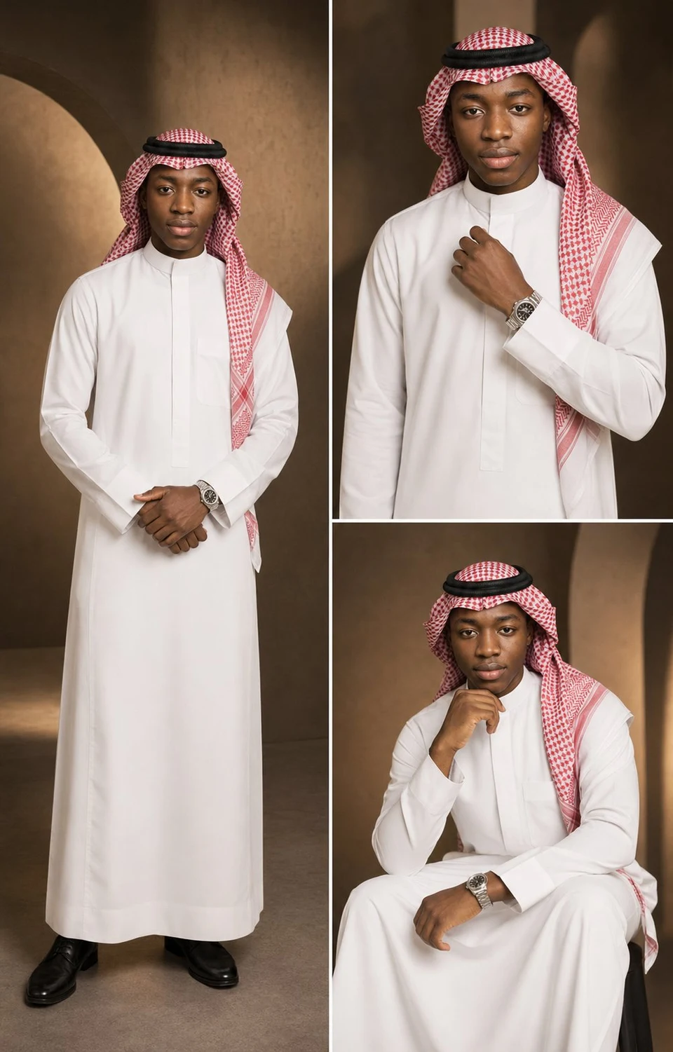 Arabian thobe collar shot collage black man