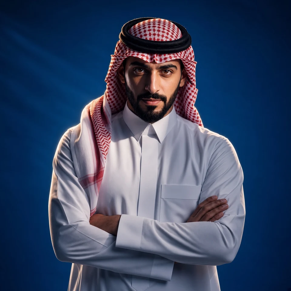 Cinematic Portrait of Saudi Man in Thobe and Shemagh