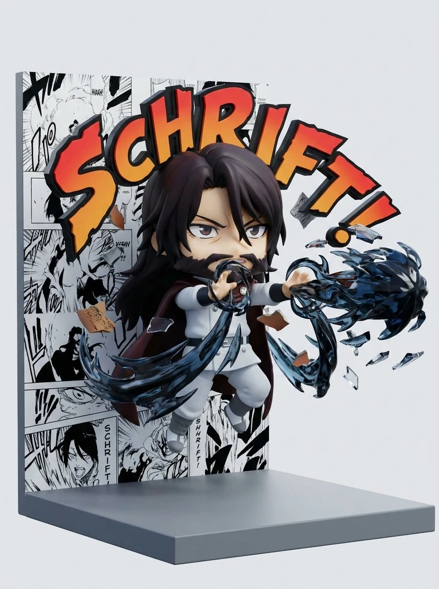 Anime Figure Chibi with Manga Panel Background