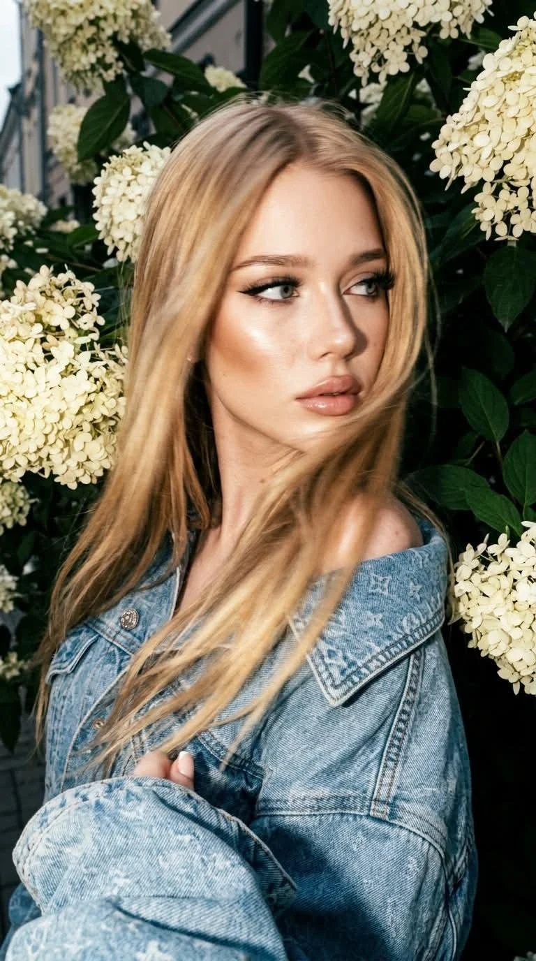 Fashion girl portrait in Louis Vuitton denim jacket