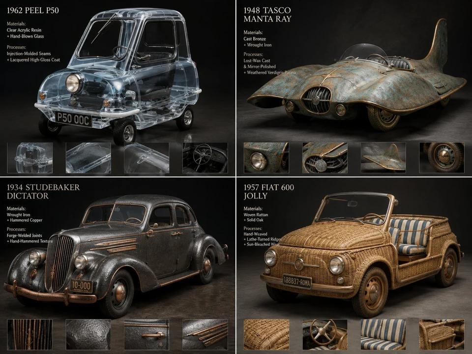 vintage cars made of unusual materials asset sheet