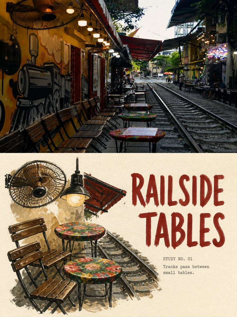 Train Market Split Poster with Gouache Still Life