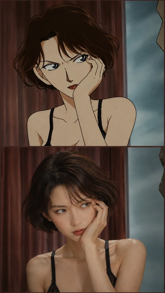 Anime and Real Life Split Comparison Portrait