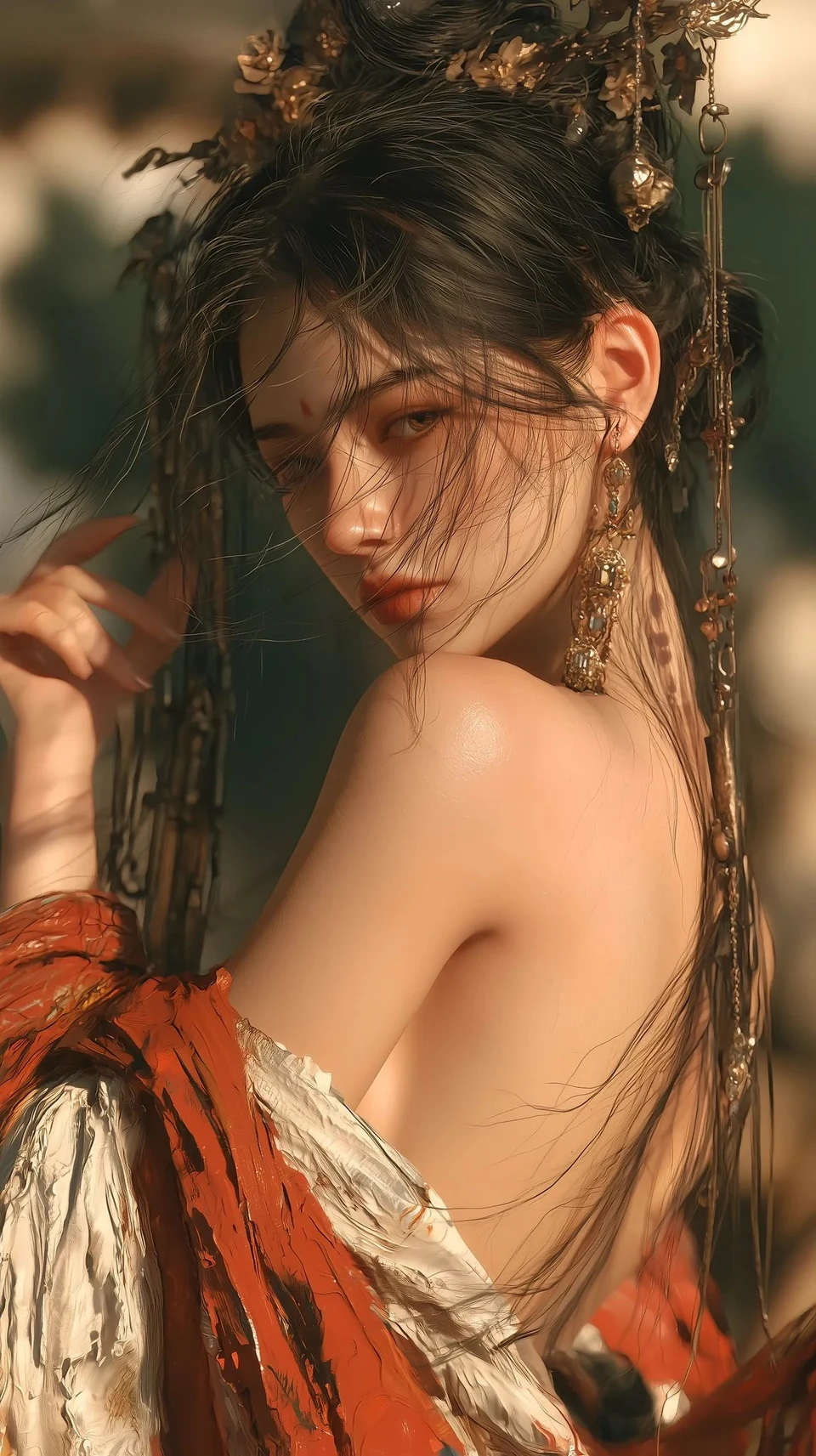 Cinematic portrait of elegant woman in ornate