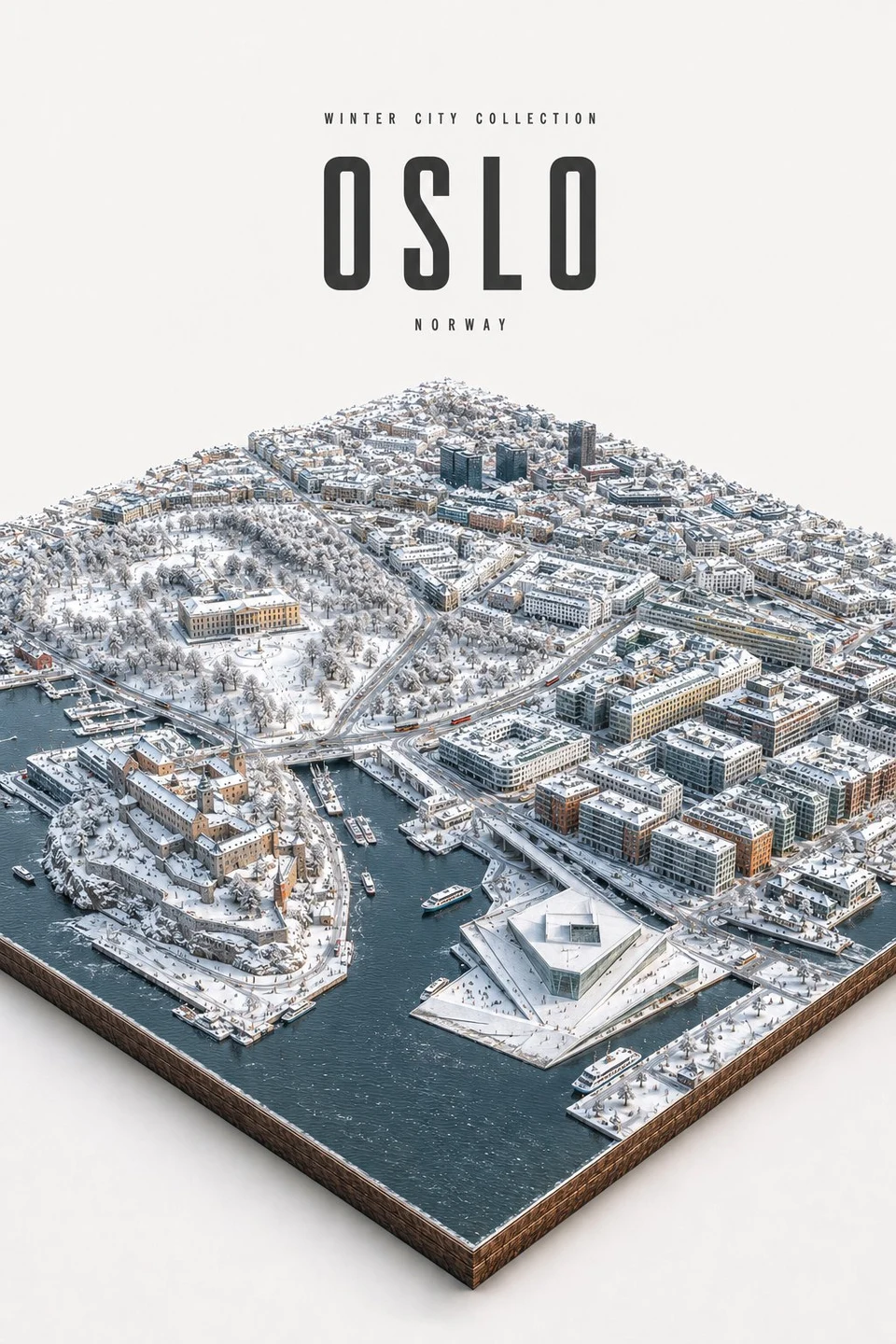Oslo Norway Snowy Winter Isometric Miniature Diorama