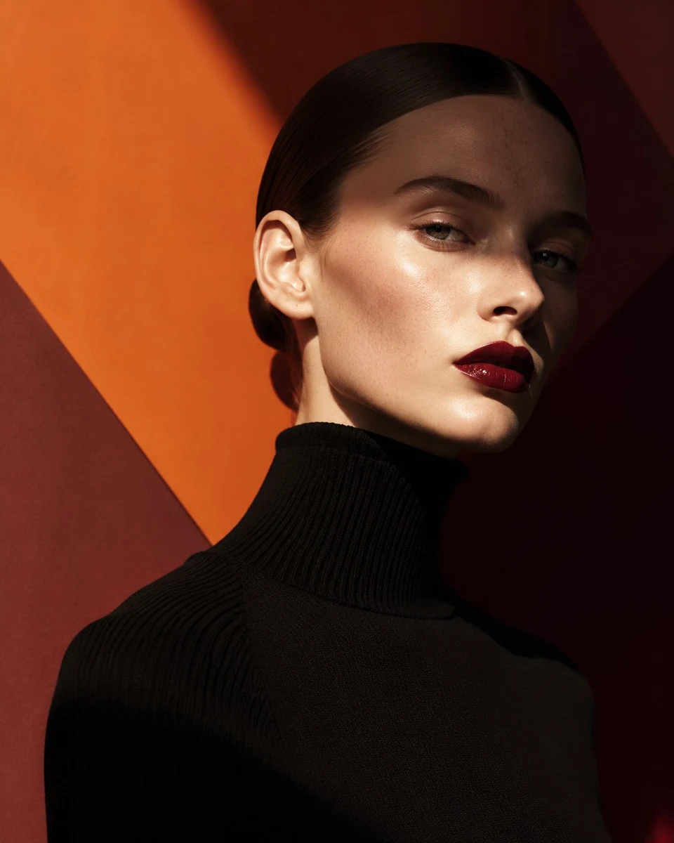 High fashion editorial portrait with dramatic