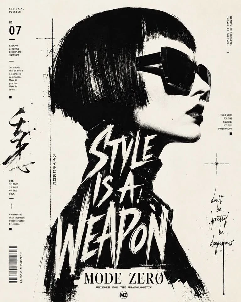 high contrast black and white typographic portrait