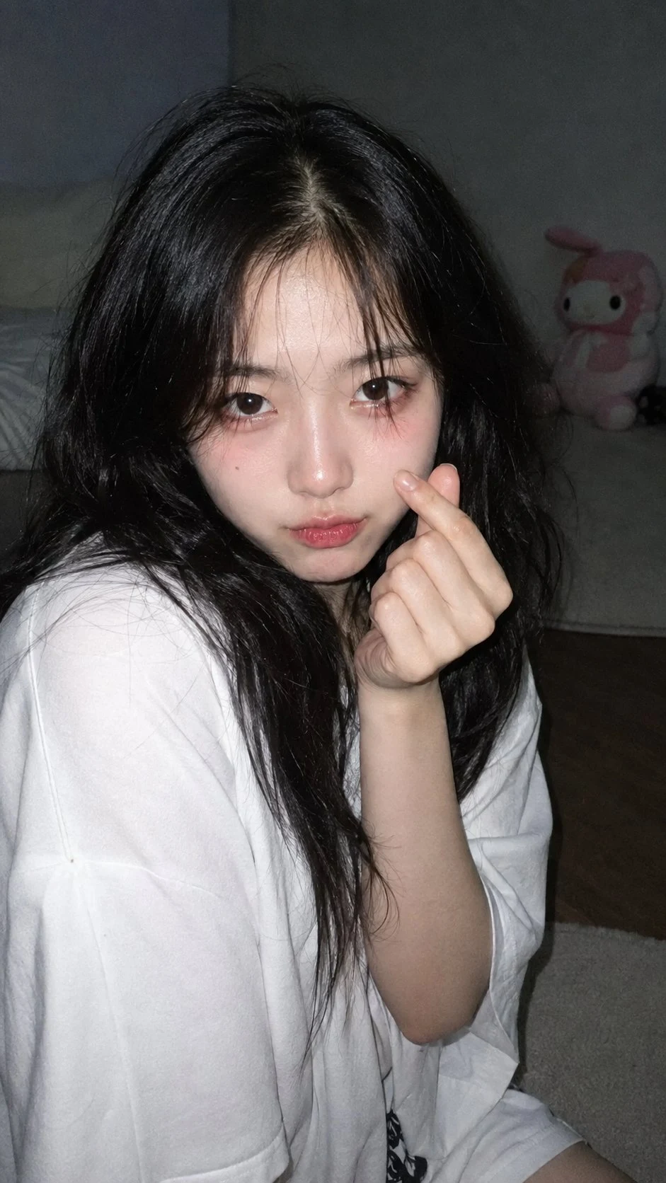 Korean girl bedroom flash portrait