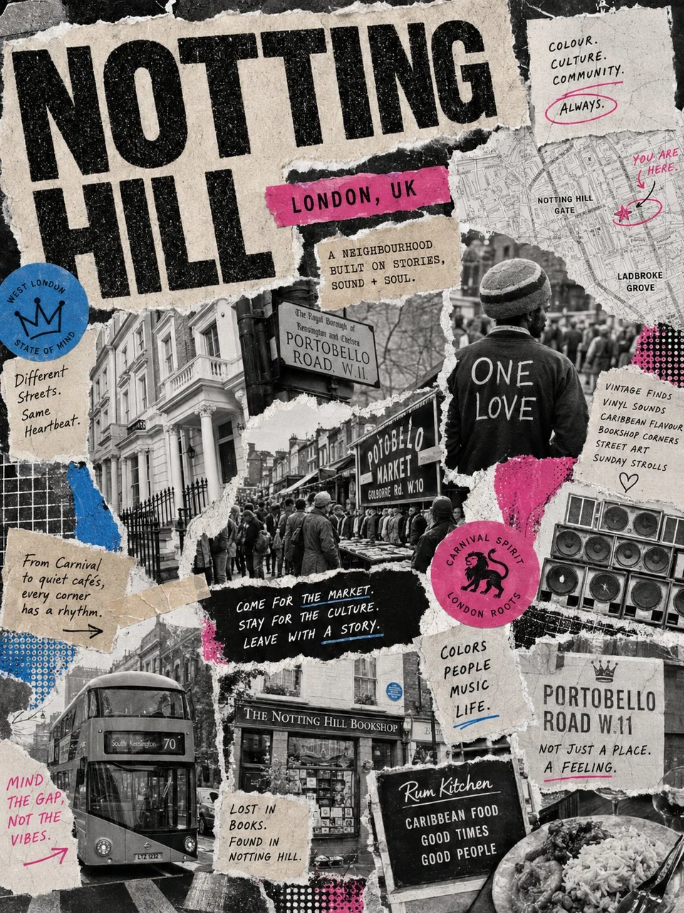 Notting Hill London Torn Paper Zine Poster Collage