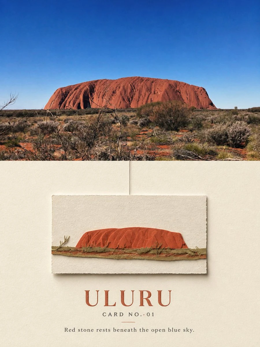Uluru Travel Poster with Paper Card Terrain