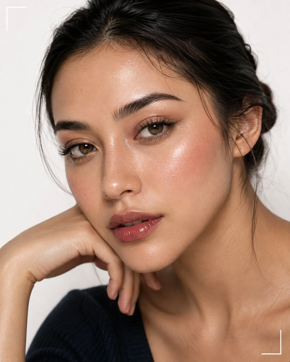 Beauty editorial portrait of East Asian woman with