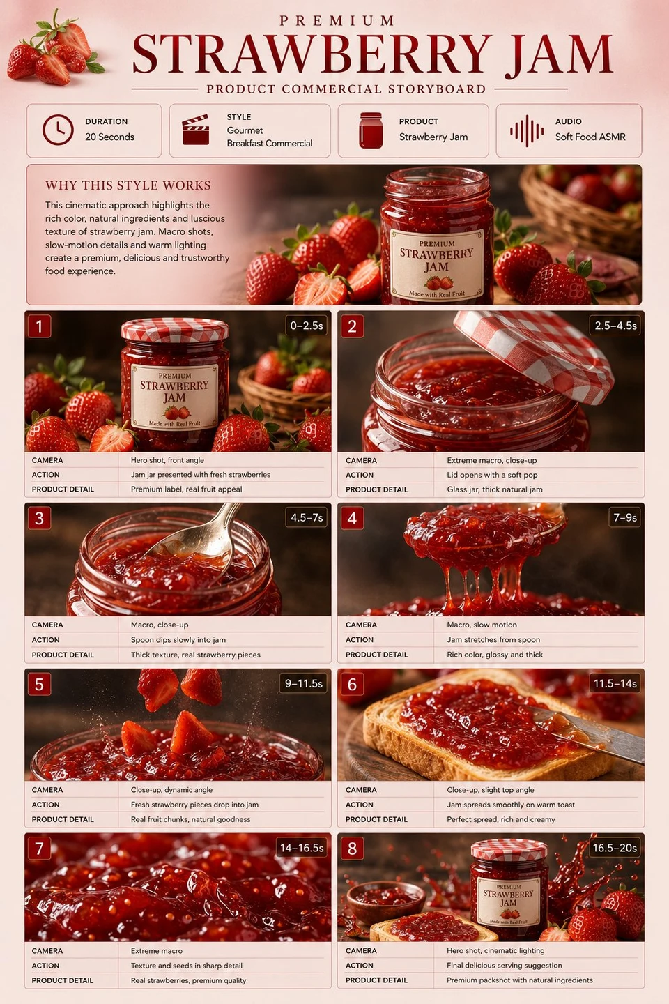 Premium Strawberry Jam Product Commercial Storyboard