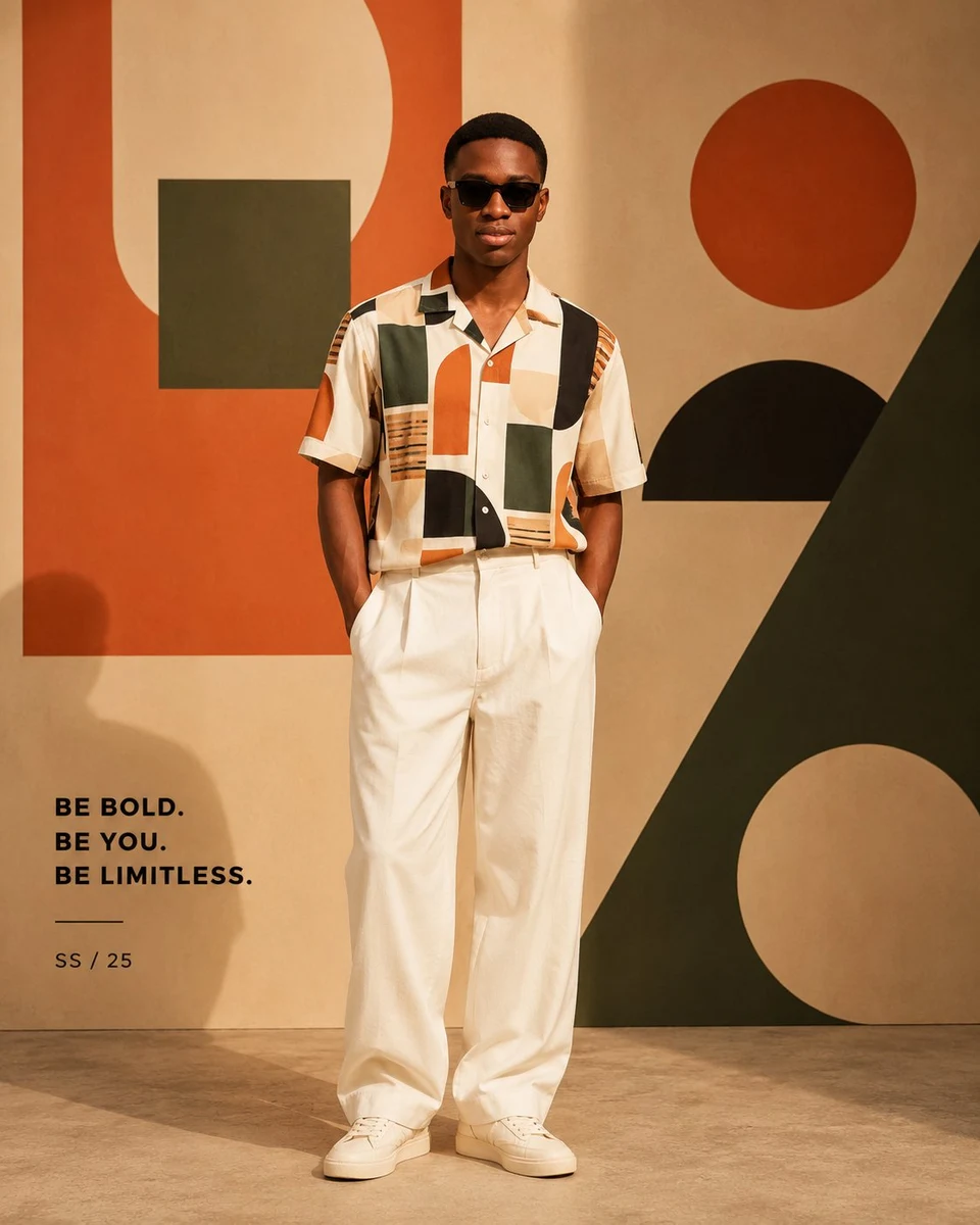 Summer menswear editorial portrait with Bauhaus