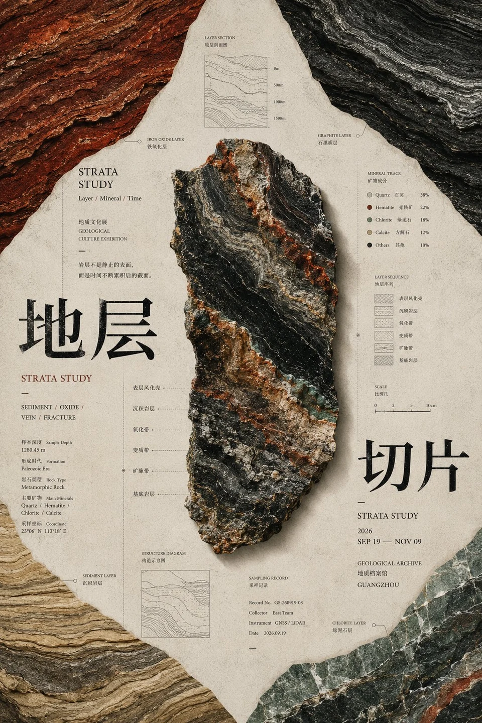Geological strata specimen rock poster with