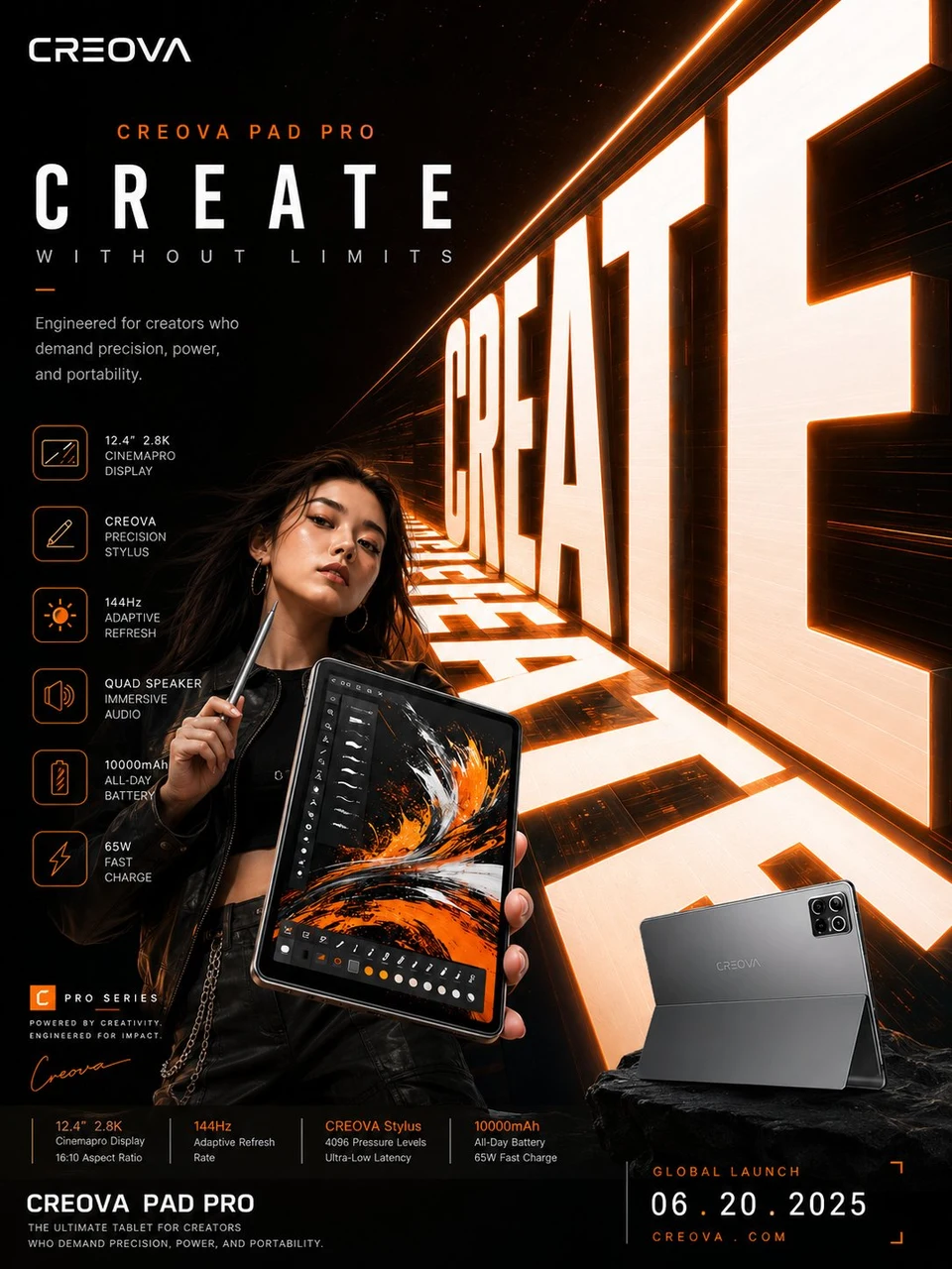 Digital creative tablet campaign poster with glowing