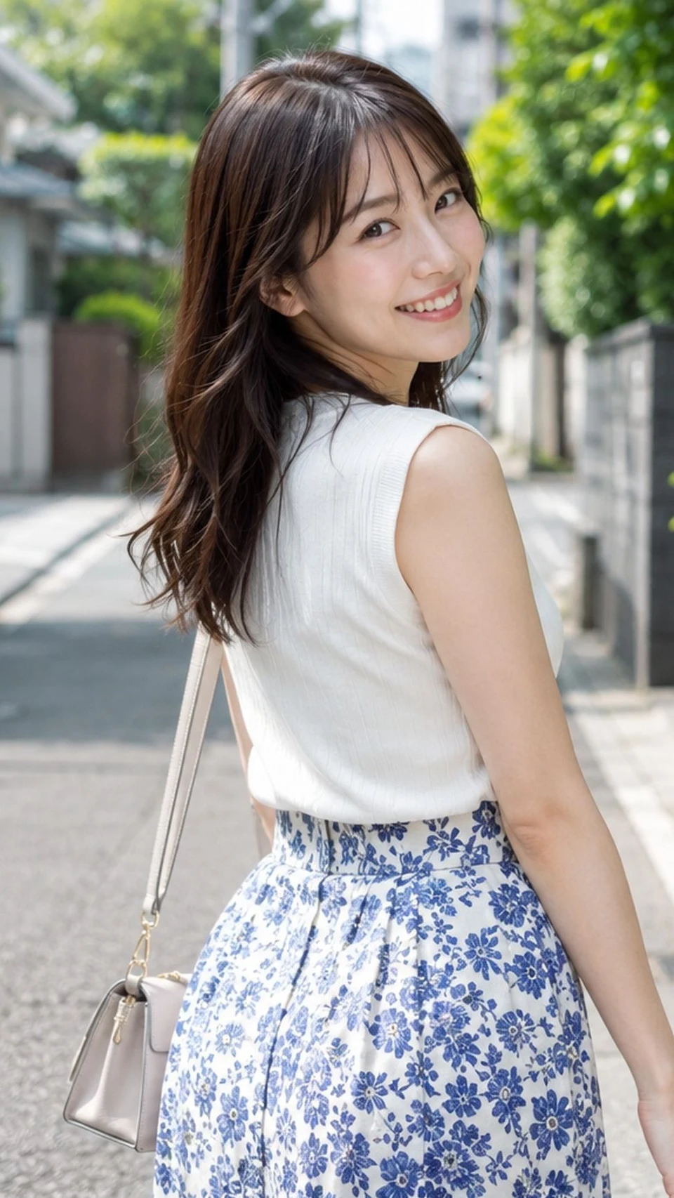 Japanese Woman Looking Back with Smile