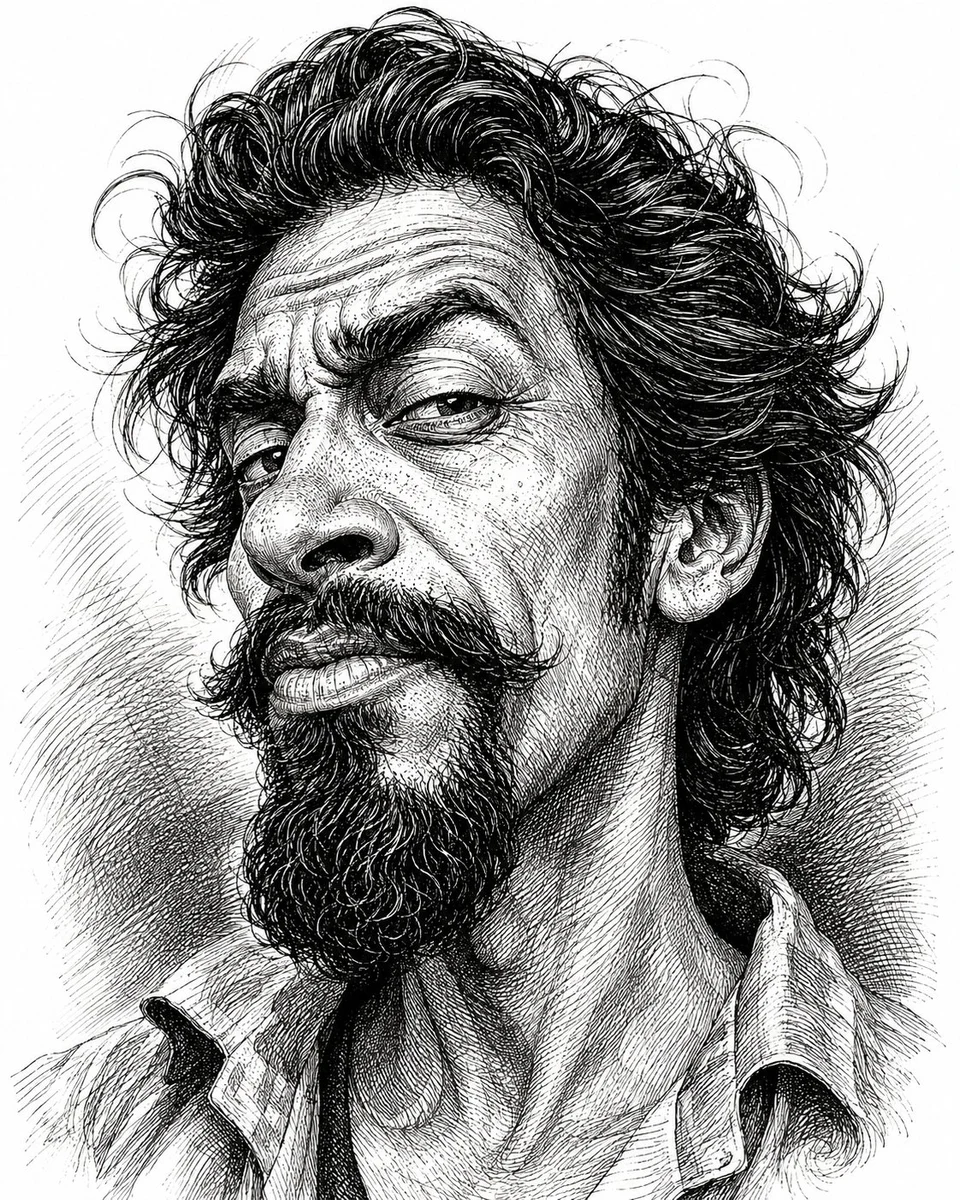 black and white engraving portrait of bearded man