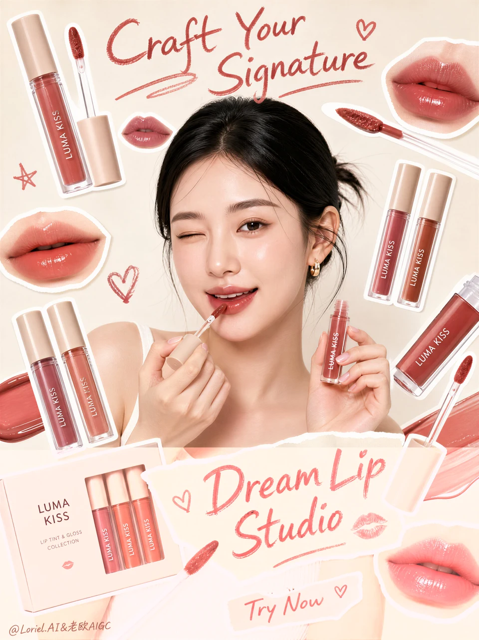 lip gloss beauty poster with collage style