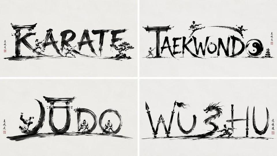 Martial Arts Calligraphy Typography Set Karate