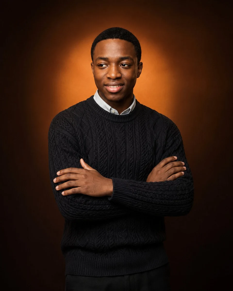 Portrait of a confident man in dark sweater against