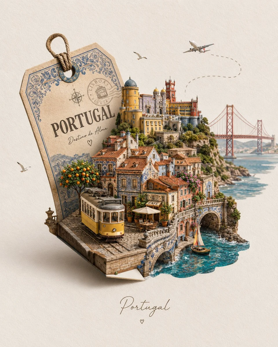 Portugal miniature travel diorama with vintage
