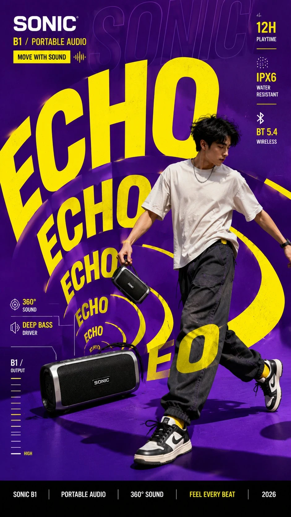 Sonic B1 Portable Speaker Campaign with Sound Wave