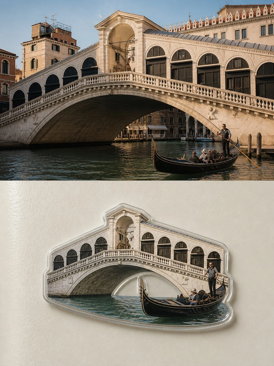 Rialto Bridge and Gondola Transparent Acrylic Travel