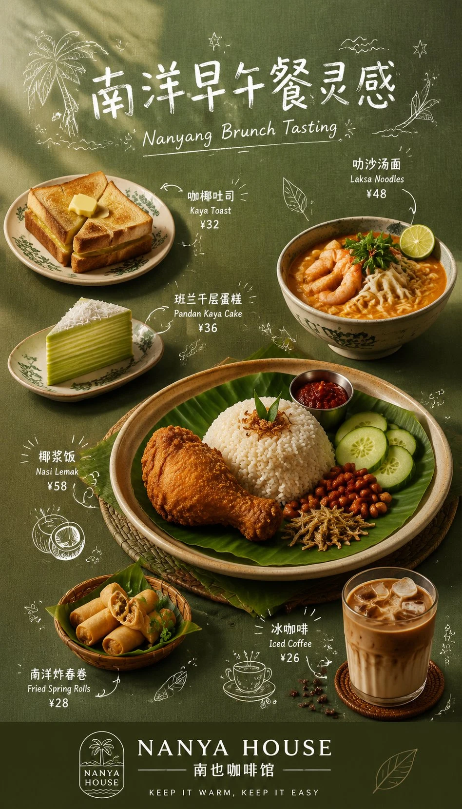 Hand-drawn Nanyang Brunch Food Poster