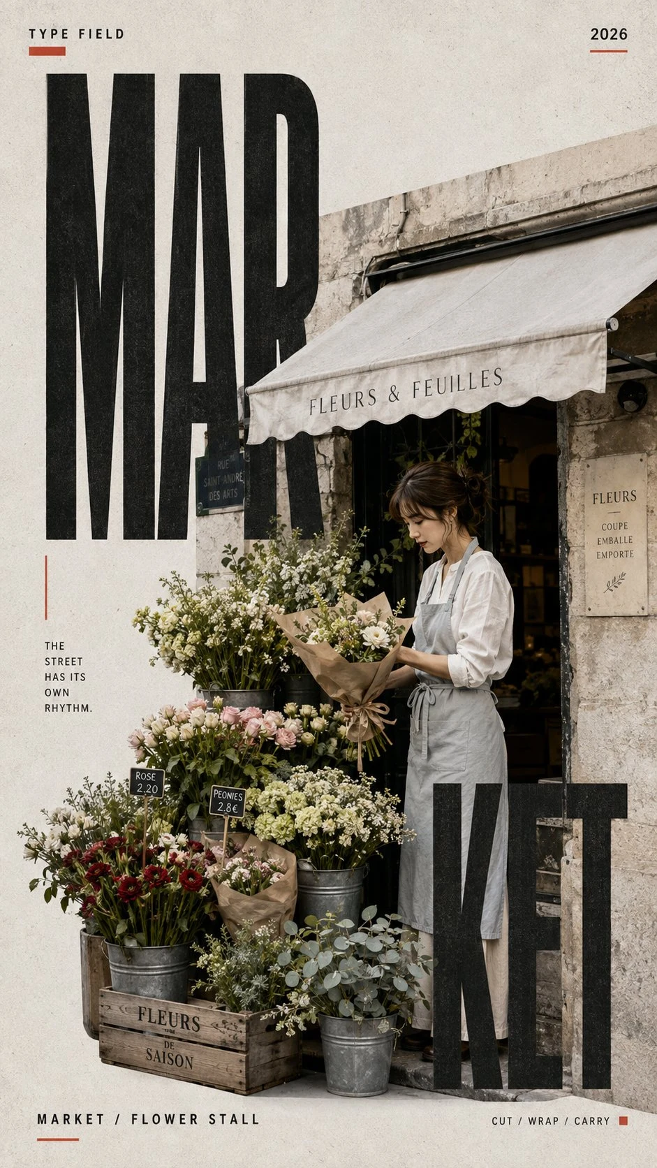Editorial Poster Market Floral Shop Woman Arranging