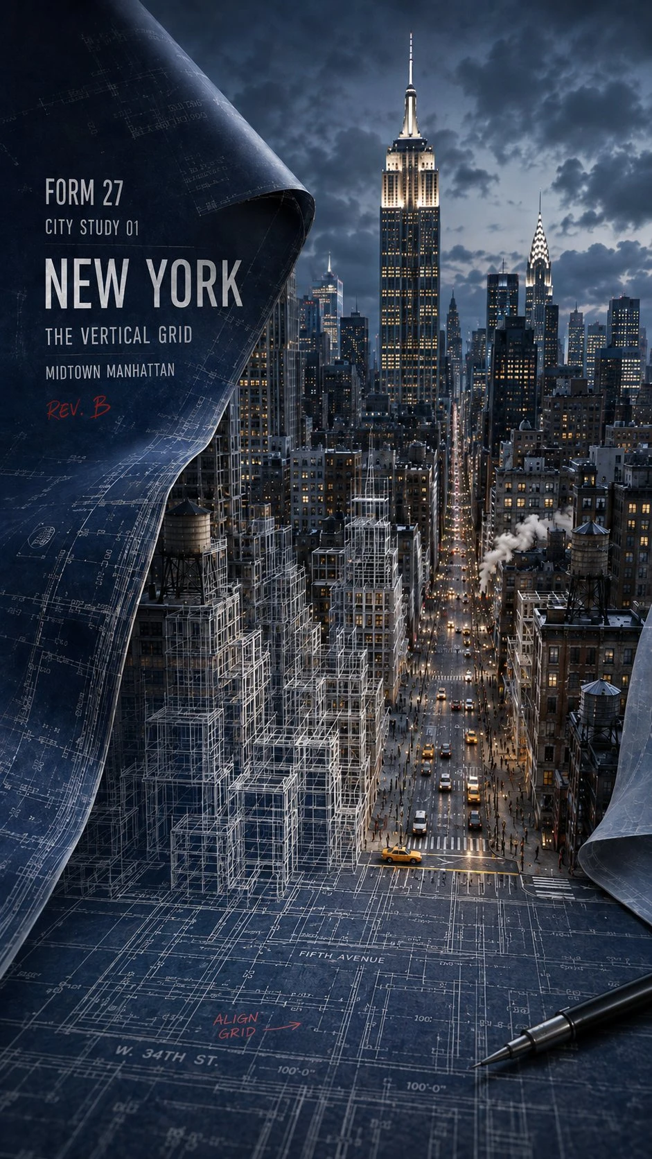 New York City Architectural Blueprint Poster