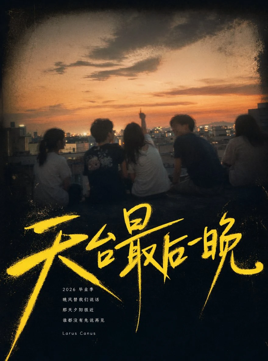 Graduation rooftop sunset poster with yellow brush