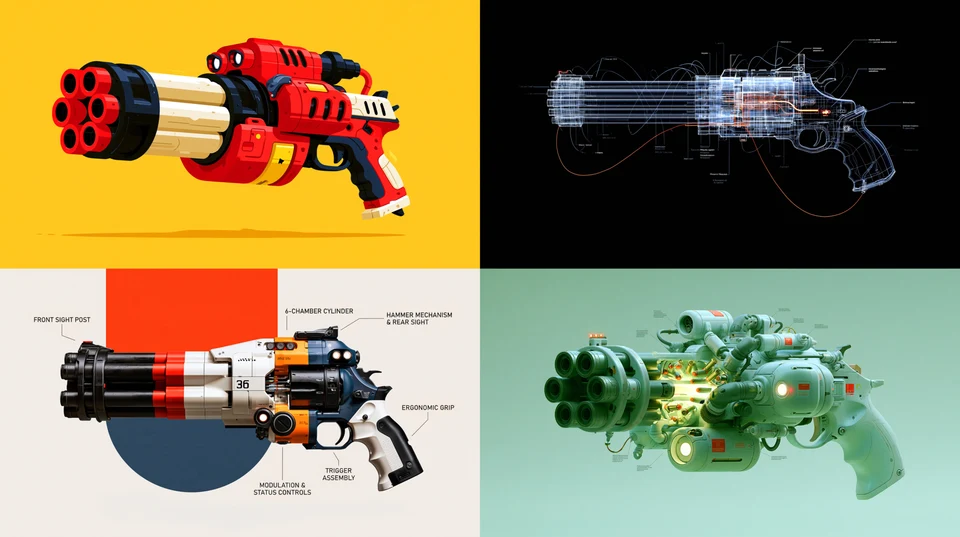 futuristic science fiction revolver concept art