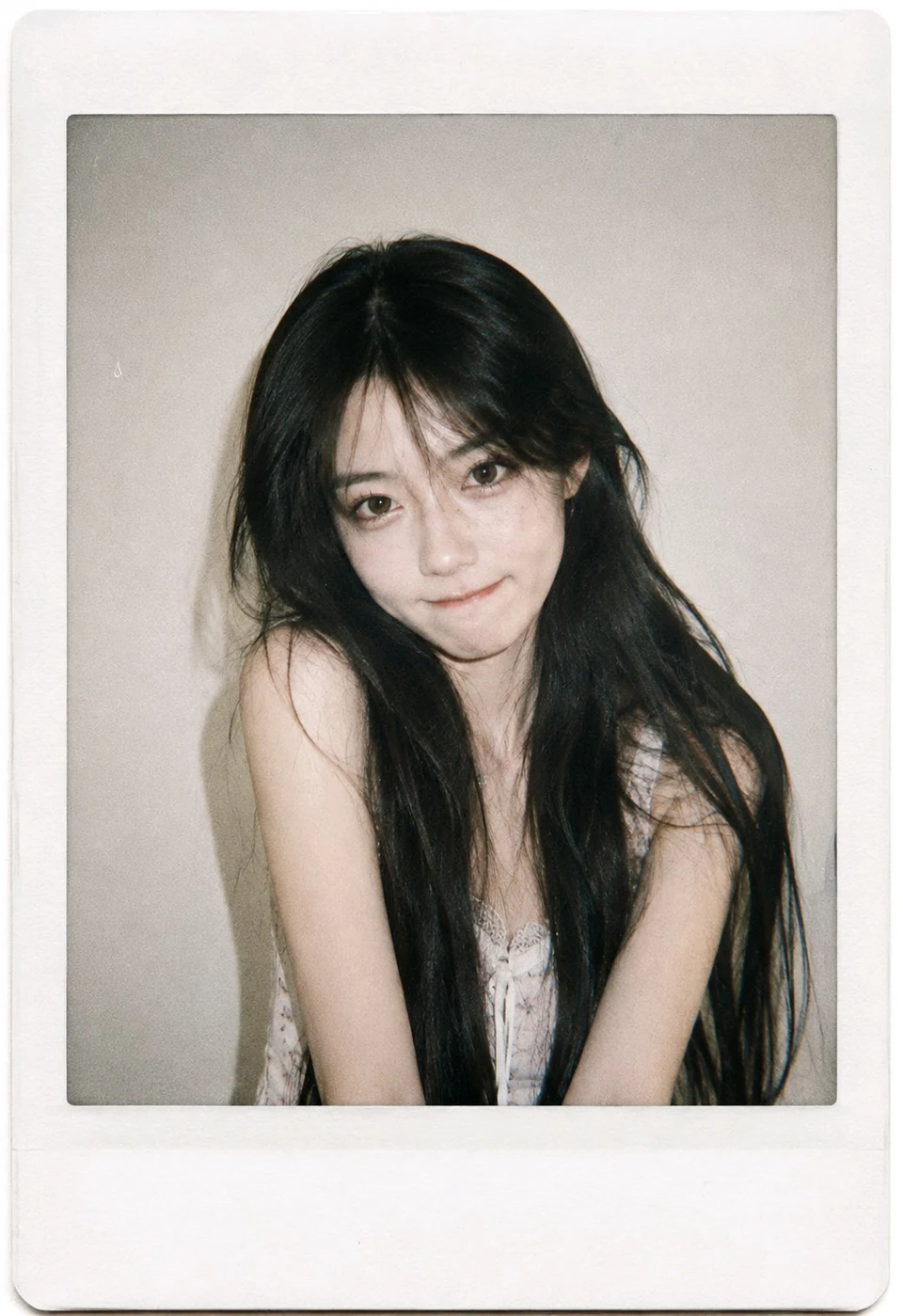 Retro Fujifilm Polaroid portrait of young Asian