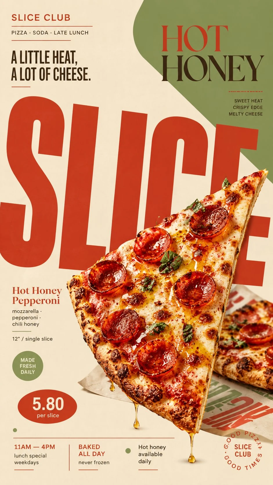 Hot honey pepperoni pizza editorial food poster