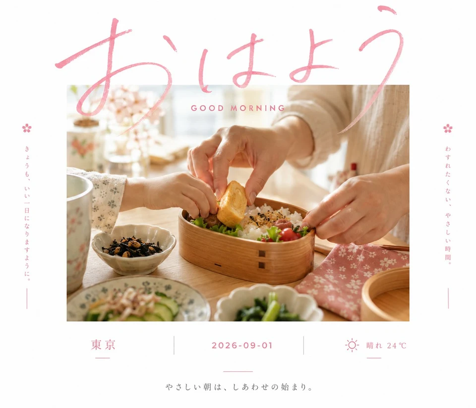 Japanese Good Morning Letterpress Poster with Bento