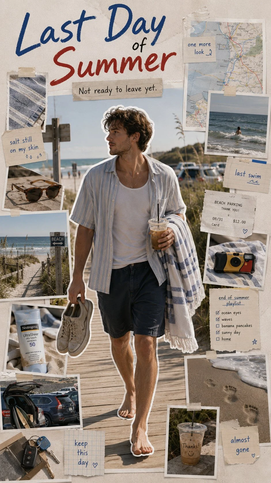 Scrapbook portrait of man at beach