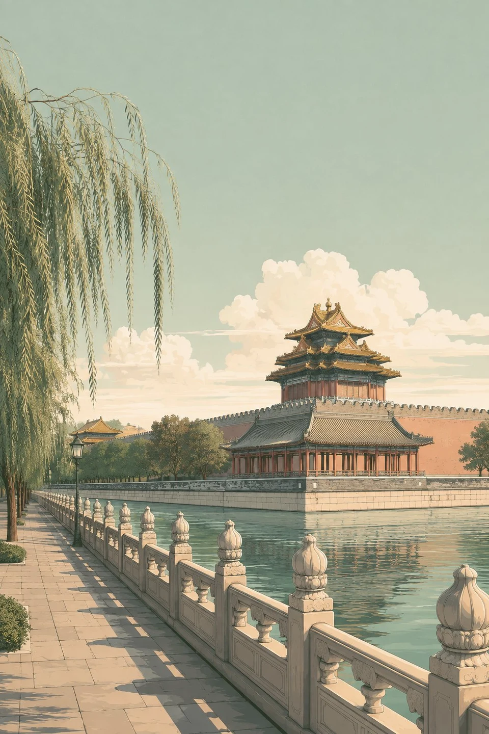 Vintage travel poster Beijing Forbidden City corner