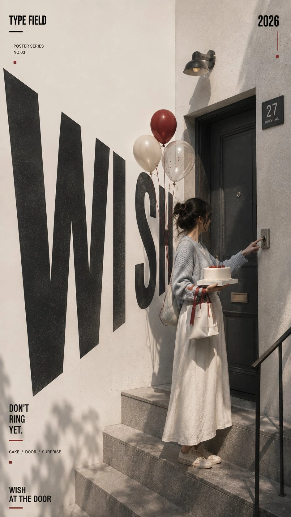 Woman holding birthday cake at doorway